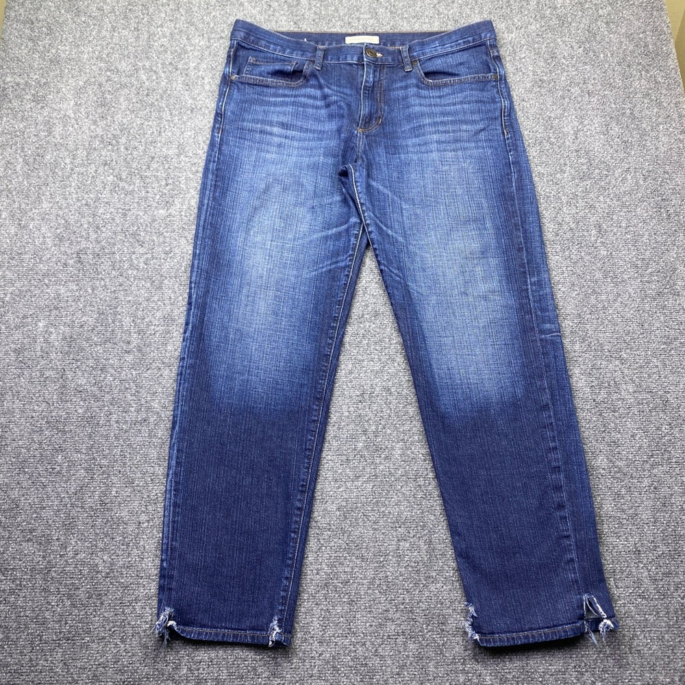 Banana Republic Womens 32L Boyfriend Jeans‎ Dark Wash Distressed Hem Grunge
